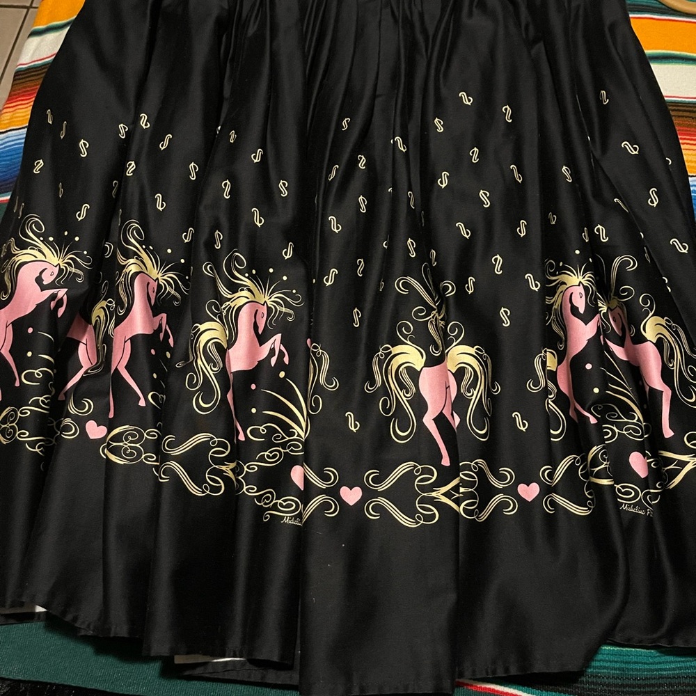 Black Skirt with Pink and Yellow Horse Design